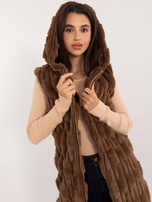 Hurtownia Brązowa futrzana kamizelka z suwakiem