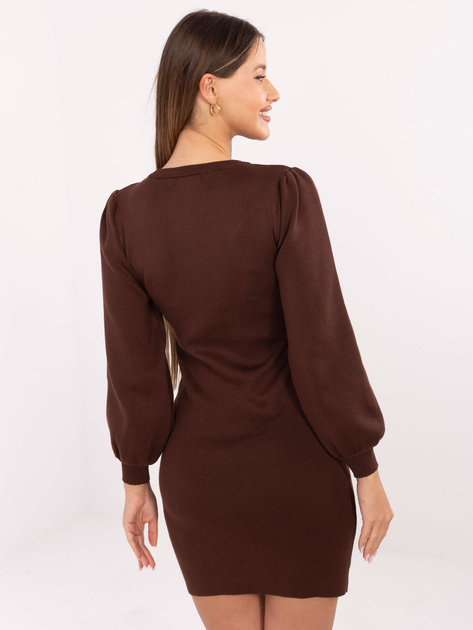 Brązowa dzianinowa sukienka z bufiastym rękawem