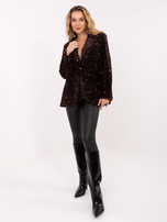 Dunkelbraune Paillettenjacke mit Knopfschluss RUE PARIS.