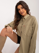 Online-Großhandel Khaki klassische Oversize-Bluse.