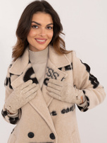 Hurt Beżowe dotykowe rękawiczki damskie z guzkiem