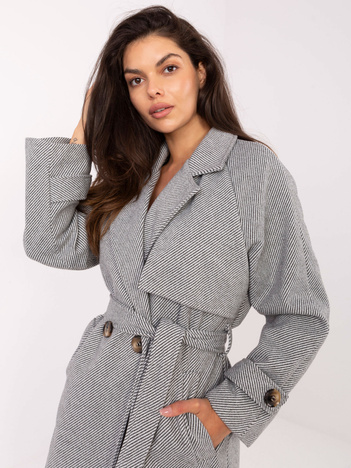 Biało-ciemnoszary płaszcz w paski RUE PARIS