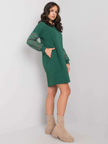 Dark green dress with lace sleeves Alexxie RUE PARIS.