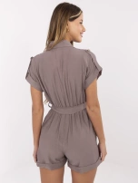 Ciemnobeżowy damski kombinezon z kołnierzykiem