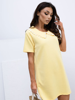 Jasnożółta elegancka sukienka z krótkim rękawem