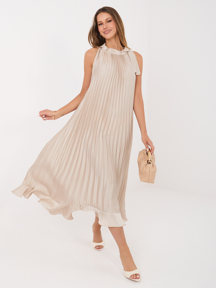 Beżowa sukienka z wiązaniem na ramieniu RUE PARIS