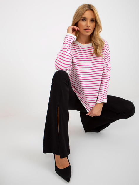 Hurt Biało-jasnofioletowy sweter klasyczny w paski RUE PARIS