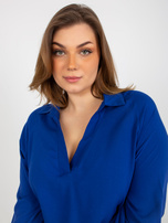 Hurt Ciemnoniebieska koszulowa bluzka plus size z kołnierzykiem
