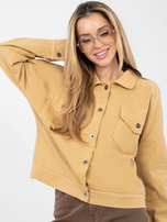 Camelowa jeansowa kurtka z zapięciem na guziki RUE PARIS 