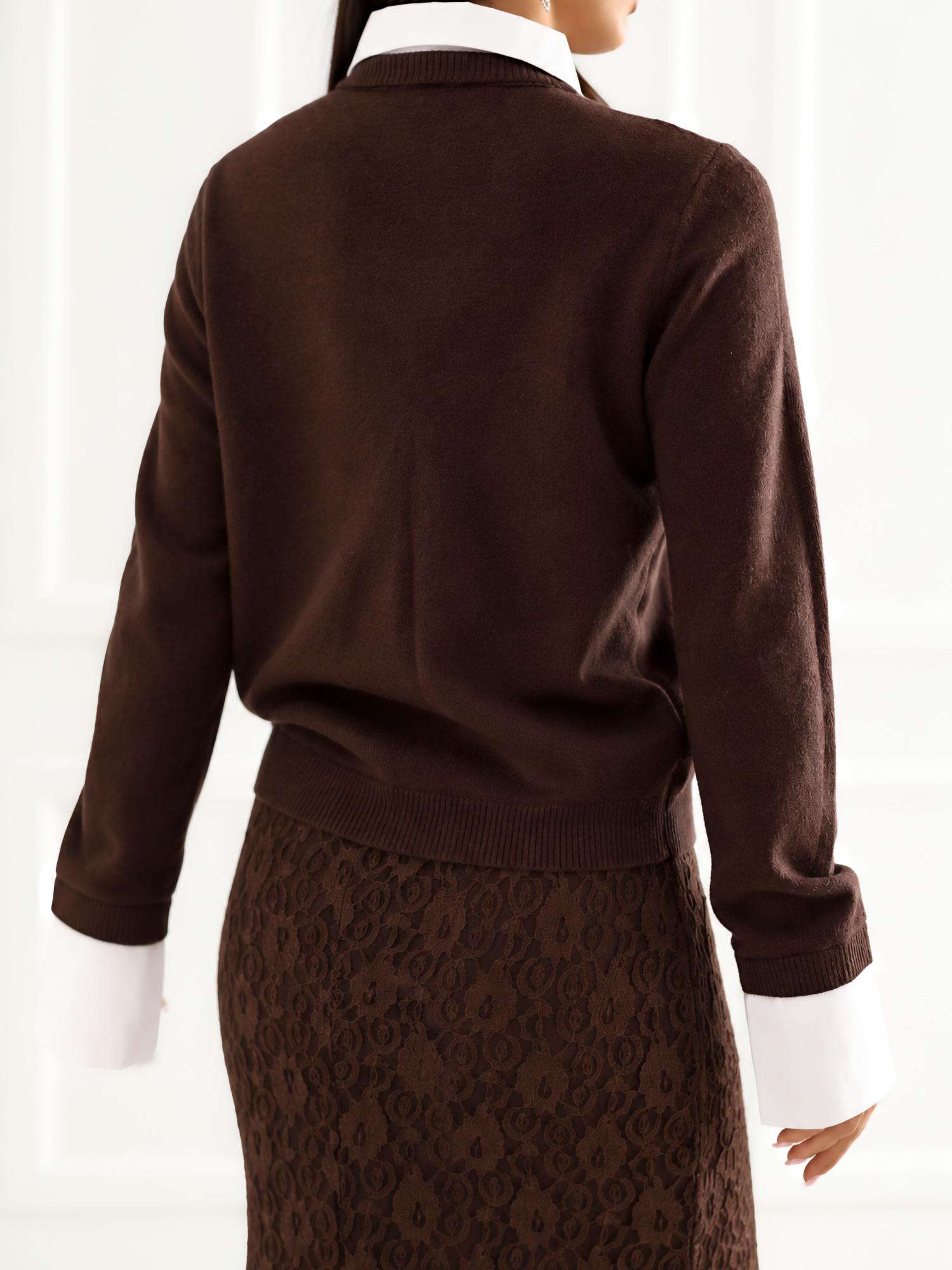 Brązowy sweter 2w1 z kołnierzykiem typu polo