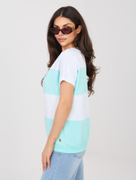 Biało-miętowa bawełniana bluzka w paski