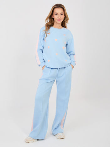 Pastelowy niebieski komplet z szerokimi spodniami RUE PARIS 