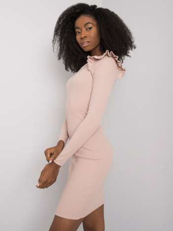 Beżowa sukienka mini z falbankami Janet RUE PARIS