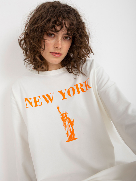 Hurt Ecru-pomarańczowa długa bluza oversize z nadrukiem