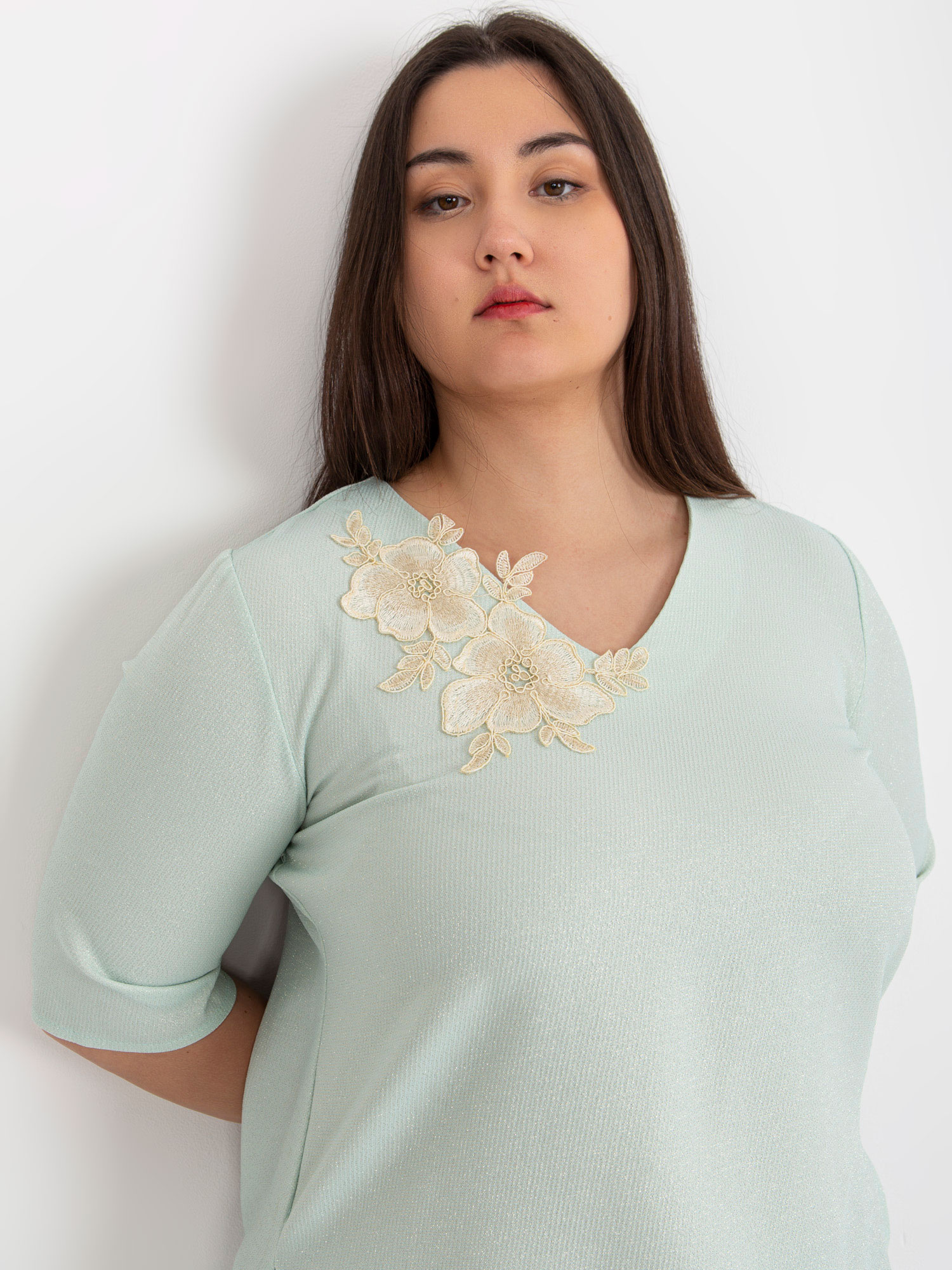 Großhandel Minze elegante Bluse in Übergröße.