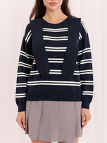 Granatowy damski sweter w paski w stylu old money