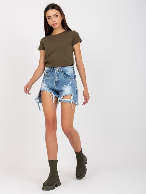 Hurtownia Khaki t-shirt basic z okrągłym dekoltem