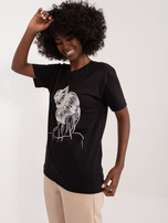 Hurt Czarny bawełniany t-shirt z aplikacjami