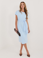 Jasnoniebieska bawełniana sukienka basic z rozcięciem RUE PARIS