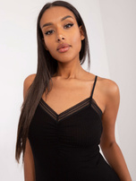 Hurt Czarny prążkowany top nocny z koronką 