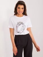 Hurtownia Biały t-shirt z aplikacjami i nadrukiem