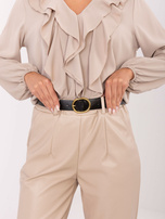 Beżowe skórzane spodnie z kieszeniami RUE PARIS 