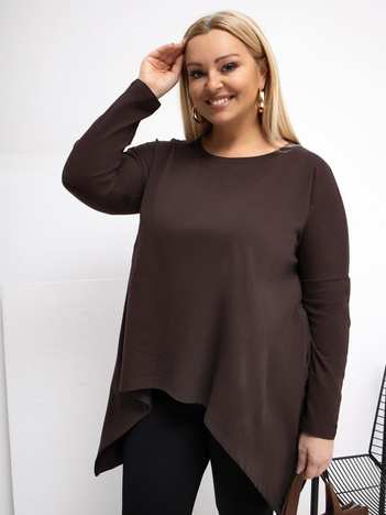 Czekoladowa bluzka plus size z kieszeniami