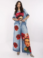 Niebieskie damskie spodnie palazzo z nadrukiem