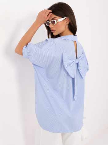 Biało-niebieska koszula oversize z bufiastym rękawem RUE PARIS