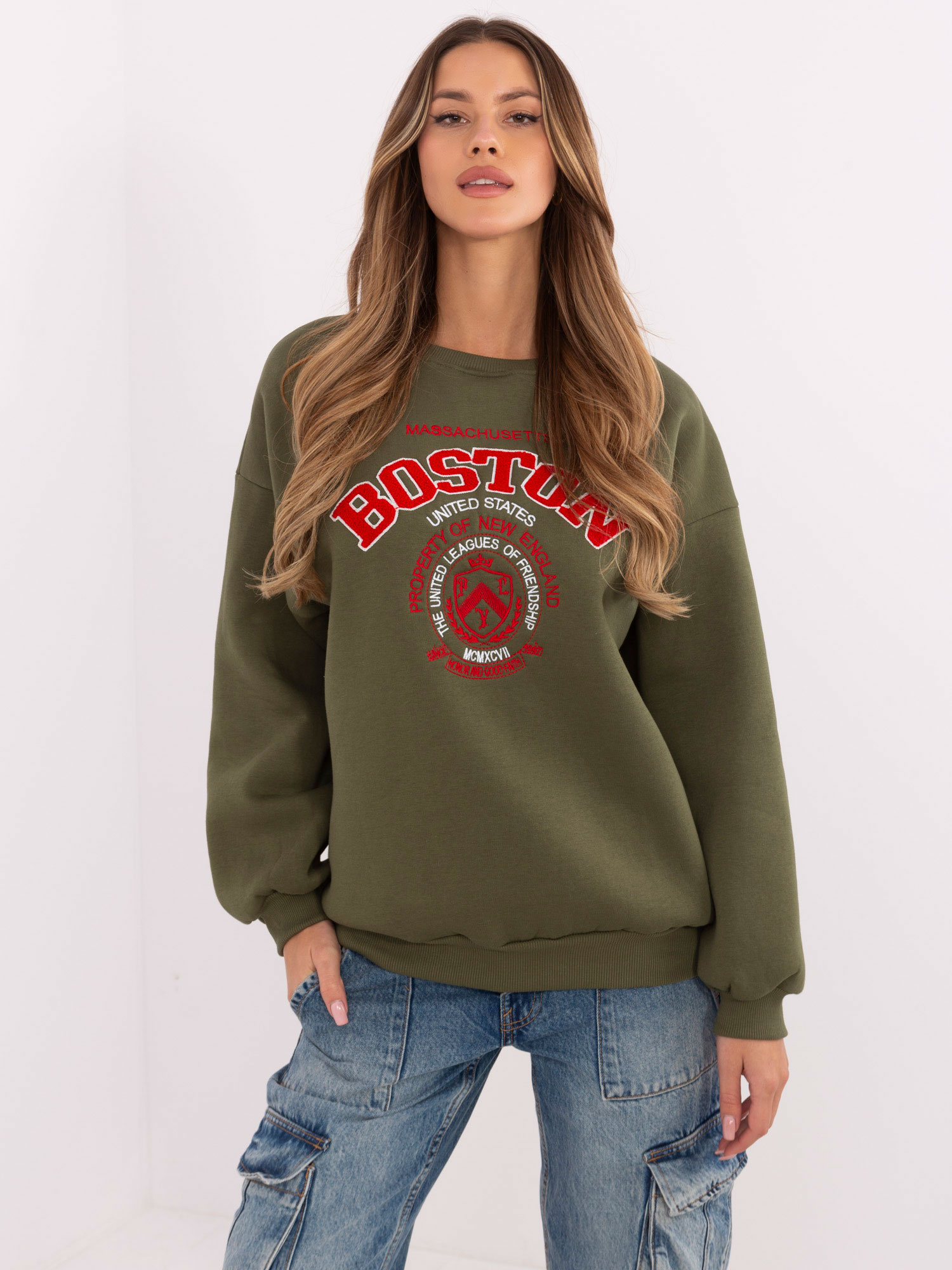 Hurtownia Khaki damska bluza bez kaptura z napisami