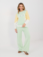 Pistacjowy kolorowy komplet z szerokimi spodniami RUE PARIS 