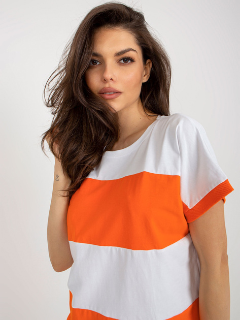 Hurt Biało-pomarańczowa letnia bluzka basic w paski