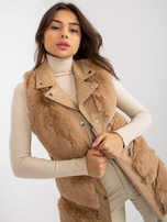 Hurtownia Camelowa damska kamizelka z eko skóry z futrem