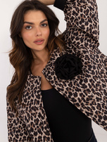 Hurtownia Beżowo-czarna kurtka przejściowa z ozdobną broszką