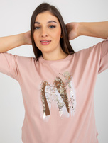 Hurtownia Brudnoróżowa bluzka plus size z nadrukiem