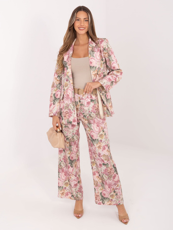 Brudnoróżowe garniturowe spodnie w kwiaty RUE PARIS 