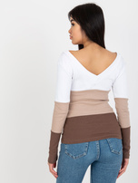 Hurt Biało-brązowa dopasowana bluzka basic w prążek RUE PARIS