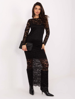 Schwarzes Maxikleid mit Spitze RUE PARIS.