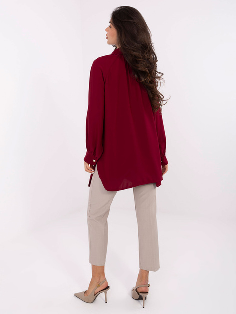 Bordowa długa koszula z bufiastym rękawem