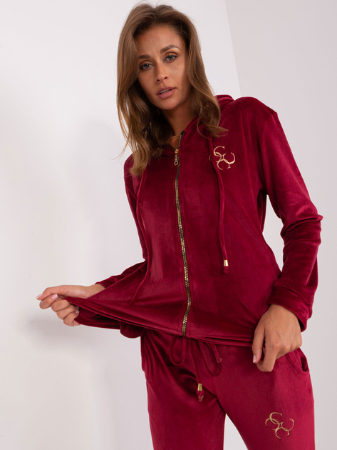 Hurt Ciemnobordowy komplet welurowy z naszywkami Melody