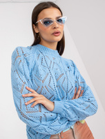 Niebieski ażurowy sweter klasyczny z długim rękawem RUE PARIS
