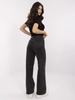 Dark gray long dad fit jeans with straight legs.