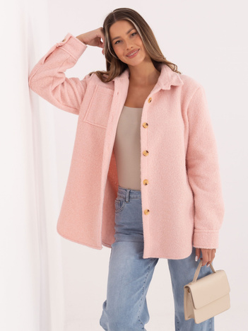 Jasnoróżowa koszulowa kurtka z kieszeniami RUE PARIS 