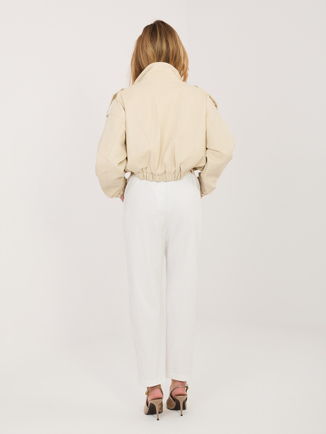 Ecru materiałowe spodnie z prostą nogawką