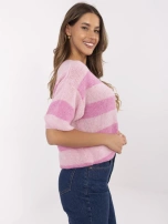 Różowy damski sweter oversize z rękawem 3/4