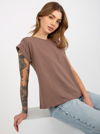 Hurt Brązowy damski t-shirt basic z bawełny Revolution  