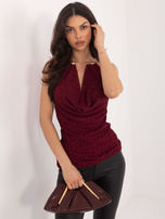 Burgundowy koronkowy top z lejącym dekoltem