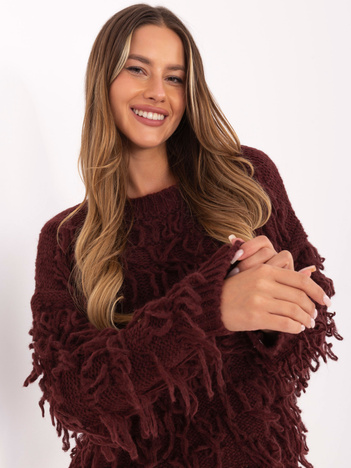 Bordowy sweter oversize w stylu boho RUE PARIS