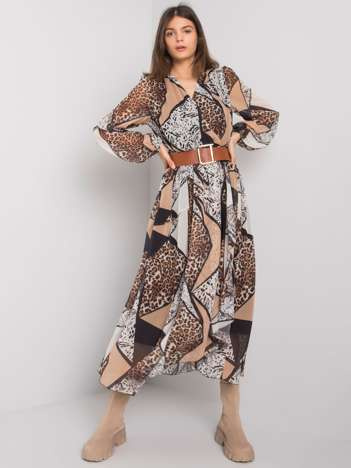 Black and beige patterned dress with Richland belt