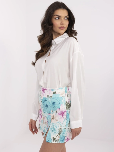 Miętowo-ecru spódnico-szorty z gumą w pasie